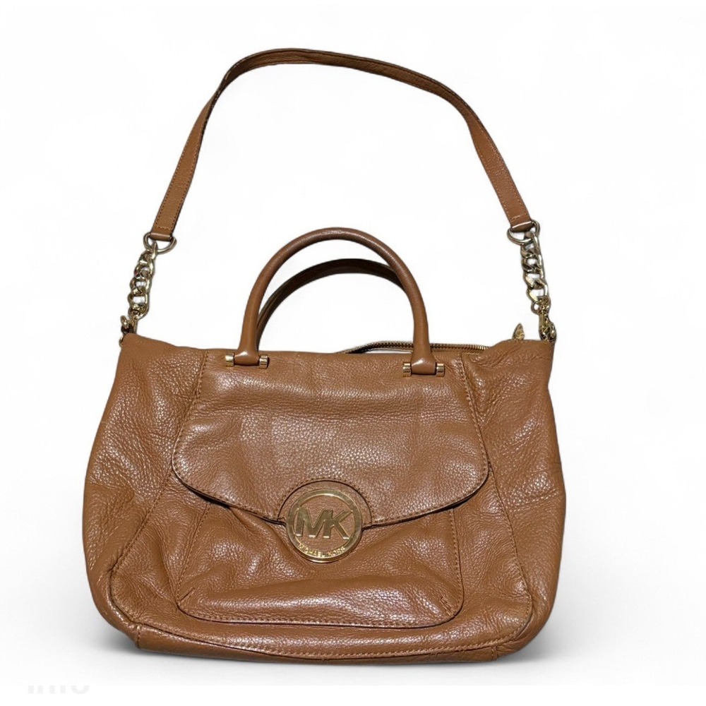 Michael Kors Fulton Large Leather Satchel Shoulder Bag Luggage Brown